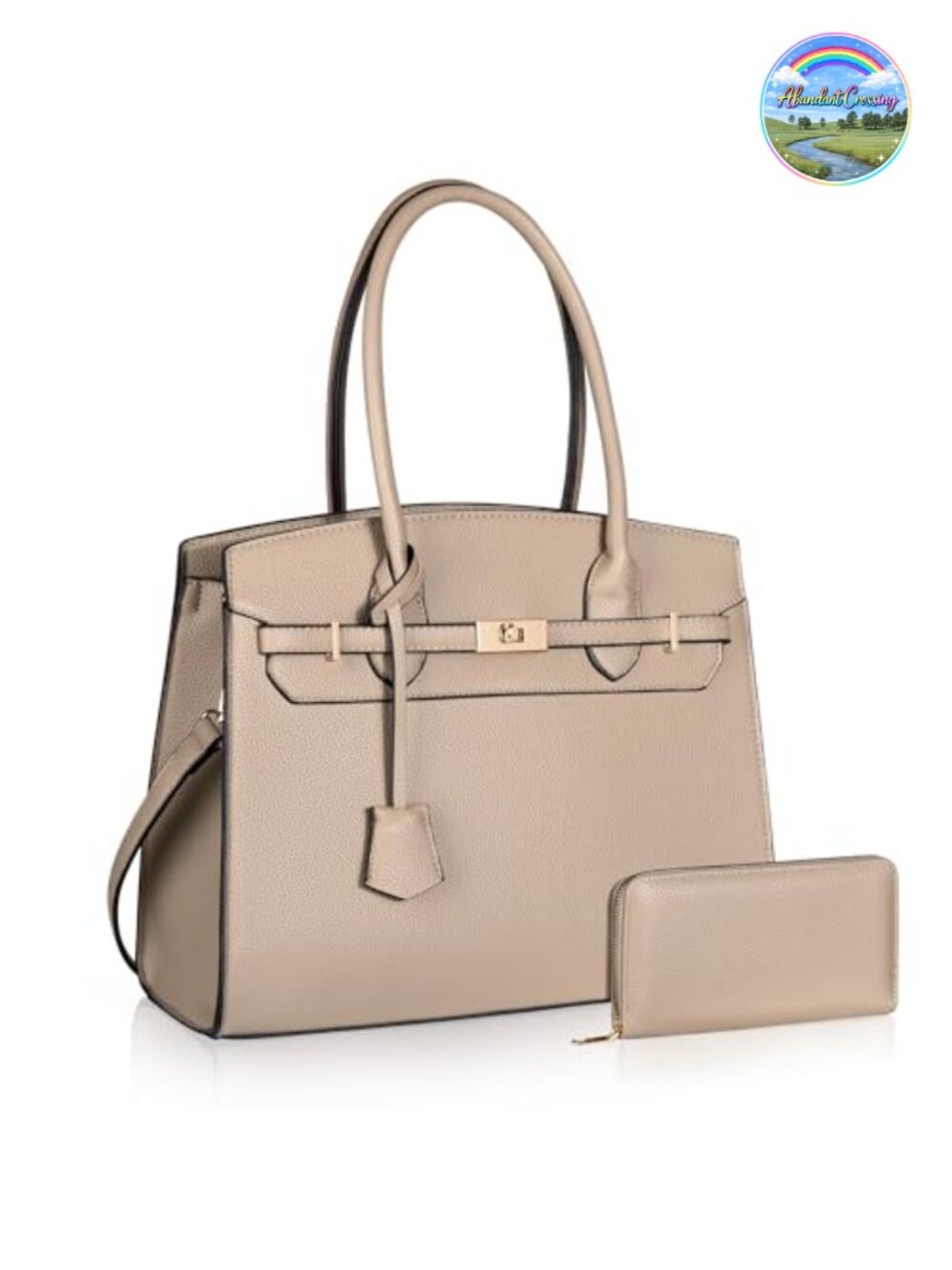 Vegan Leather Satchel Top-Handle Bag with Wallet Adjustable Strap Work
